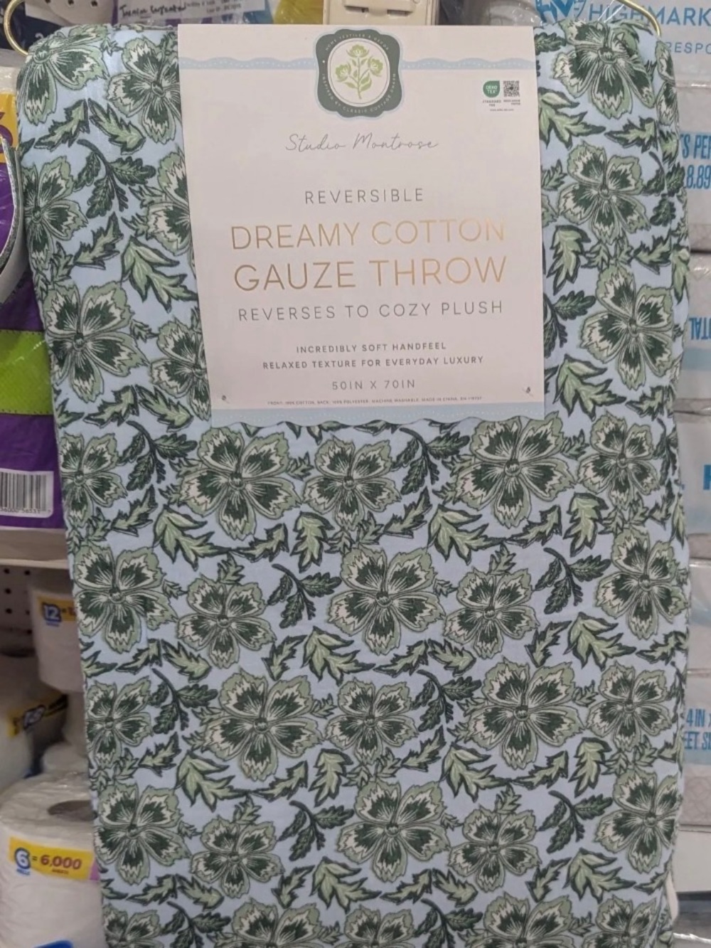 Reversible Cotton Gauze Throw - Green Floral